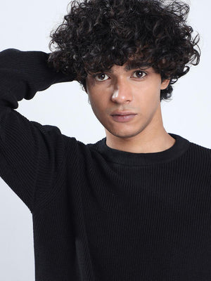 Men's Black Cotton Sweater - Espanshe