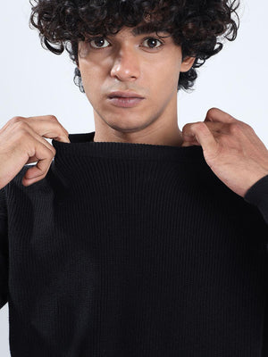Men's Black Cotton Sweater - Espanshe