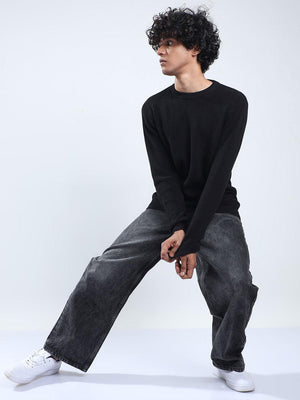 Men's Black Cotton Sweater - Espanshe