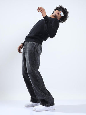 Men's Black Cotton Sweater - Espanshe