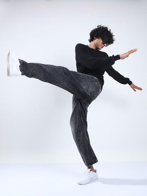 Men's Black Cotton Sweater - Espanshe