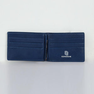 Two Folding Genuine Leather Money Clip Card Holder Wallet - Agate Blue - Espanshe