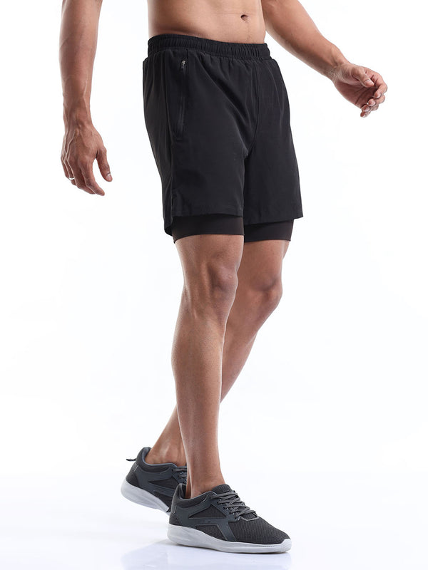 Men's Black 2 in 1 Sports Running Shorts with Phone Pocket