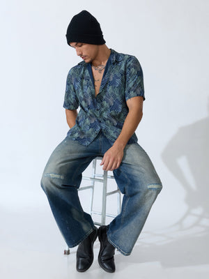 Koralo - Digital Printed Half Sleeve Shirt - Space Blue - Espanshe