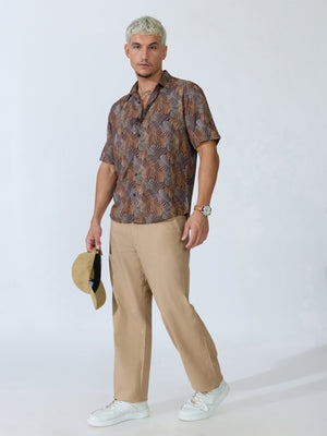 Koralo - Digital Printed Half Sleeve Shirt - Brown - Espanshe