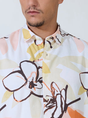 Koralo - Digital Printed Half Sleeve Shirt - White - Espanshe