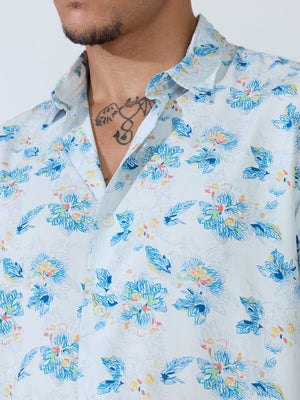 Koralo - Digital Printed Half Sleeve Shirt - Light Blue - Espanshe
