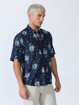 Koralo - Digital Printed Half Sleeve Shirt - Navy Blue - Espanshe