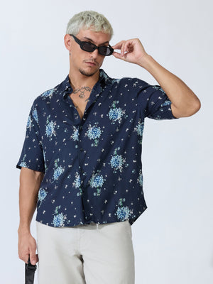 Koralo - Digital Printed Half Sleeve Shirt - Navy Blue - Espanshe