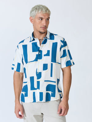 Koralo - Digital Printed Half Sleeve Shirt - Medium Blue - Espanshe