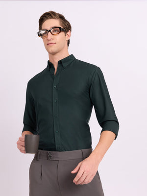 Lololo - Relaxed Fit Plain Shirt - Dark Green - Espanshe