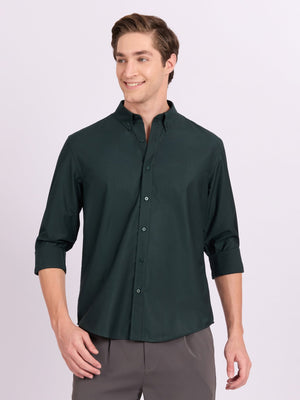 Lololo - Relaxed Fit Plain Shirt - Dark Green - Espanshe