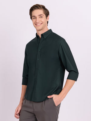Lololo - Relaxed Fit Plain Shirt - Dark Green - Espanshe