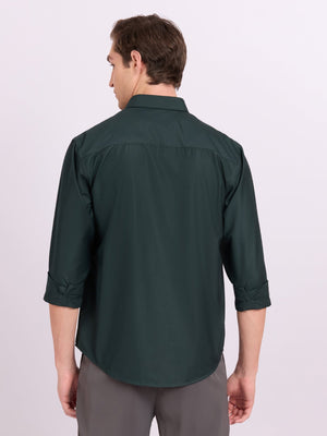 Lololo - Relaxed Fit Plain Shirt - Dark Green - Espanshe