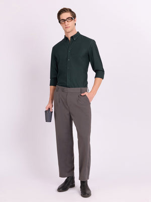 Lololo - Relaxed Fit Plain Shirt - Dark Green - Espanshe