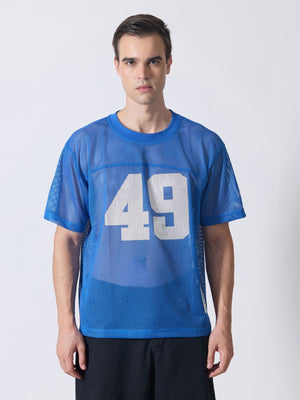 Lower Moon - 49 Printed Mesh Jersey T-Shirt - Blue - Espanshe