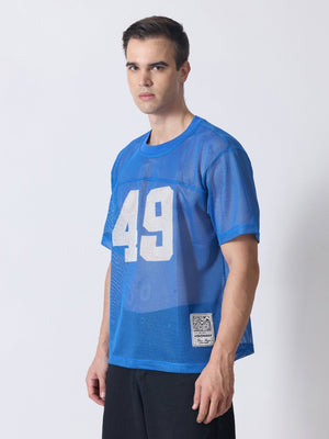 Lower Moon - 49 Printed Mesh Jersey T-Shirt - Blue - Espanshe