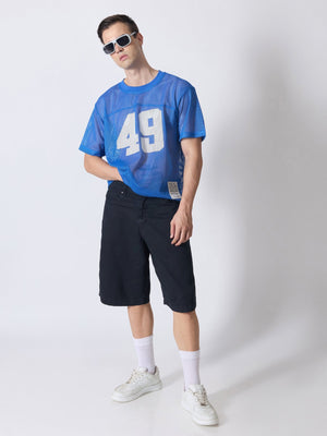 Lower Moon - 49 Printed Mesh Jersey T-Shirt - Blue - Espanshe