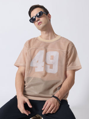 Lower Moon - 49 Printed Mesh Jersey T-Shirt - Light Beige - Espanshe
