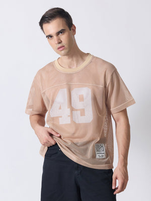 Lower Moon - 49 Printed Mesh Jersey T-Shirt - Light Beige - Espanshe