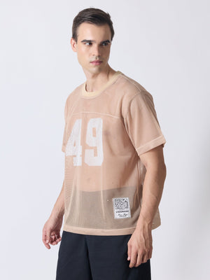 Lower Moon - 49 Printed Mesh Jersey T-Shirt - Light Beige - Espanshe