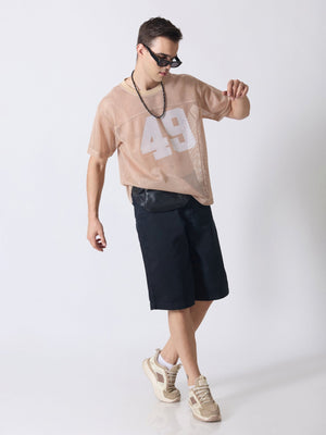 Lower Moon - 49 Printed Mesh Jersey T-Shirt - Light Beige - Espanshe