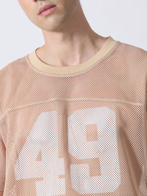 Lower Moon - 49 Printed Mesh Jersey T-Shirt - Light Beige - Espanshe