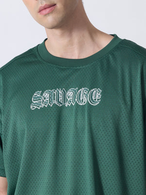 Lower Moon - Savage Printed Mesh Jersey T-Shirt - Green - Espanshe