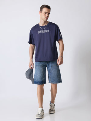 Lower Moon - Savage Printed Mesh Jersey T-Shirt - Navy Blue - Espanshe