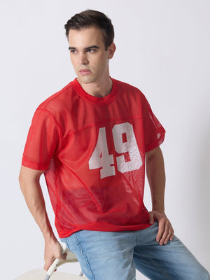 Lower Moon - 49 Printed Mesh Jersey T-Shirt - Red - Espanshe