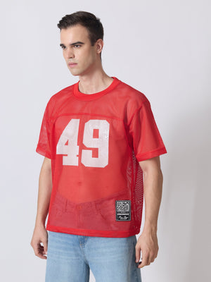 Lower Moon - 49 Printed Mesh Jersey T-Shirt - Red - Espanshe
