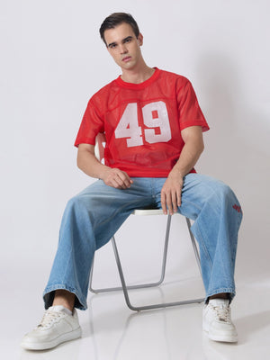 Lower Moon - 49 Printed Mesh Jersey T-Shirt - Red - Espanshe