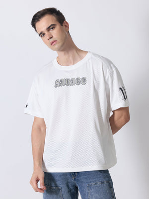 Lower Moon - Savage Printed Mesh Jersey T-Shirt - White - Espanshe