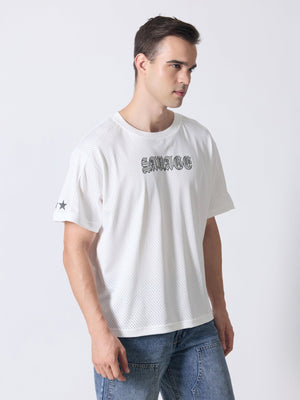 Lower Moon - Savage Printed Mesh Jersey T-Shirt - White - Espanshe