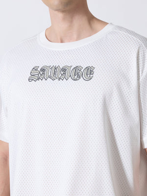 Lower Moon - Savage Printed Mesh Jersey T-Shirt - White - Espanshe
