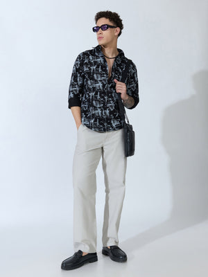 Lutata - Oxford Printed Shirt - Black - Espanshe