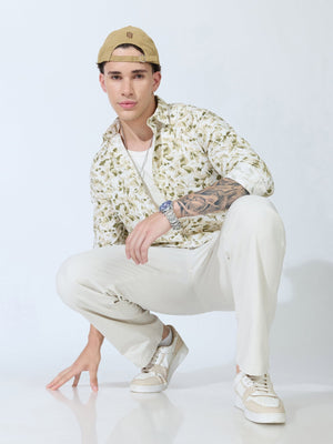 Lutata - Oxford Printed Shirt - Olive - Espanshe