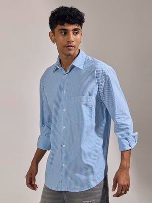 Lisandra - Oversize Striped Shirt- Sky Blue - Espanshe