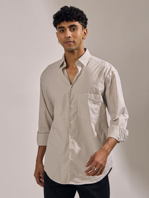 men's oversized olive brown stripped shirt with full sleeve and chest pocket made from 100% cotton.
pure cotton shirts for men
oversized shirts for men