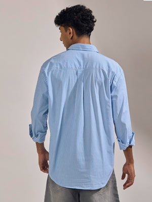 Lisandra - Oversize Striped Shirt- Sky Blue - Espanshe