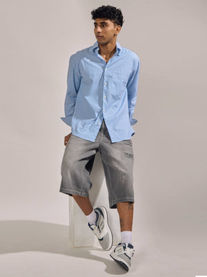 Lisandra - Oversize Striped Shirt- Sky Blue - Espanshe