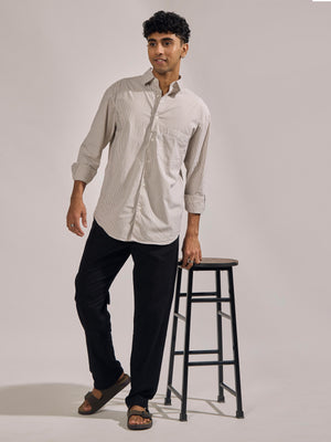 men's oversized olive brown stripped shirt with full sleeve and chest pocket made from 100% cotton.
pure cotton shirts for men
oversized shirts for men