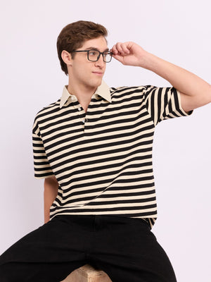 Neliis-1 - Textured Stripe Polo T-Shirt – Black - Espanshe