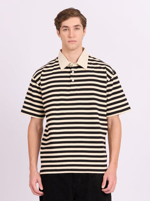 Neliis-1 - Textured Stripe Polo T-Shirt – Black - Espanshe