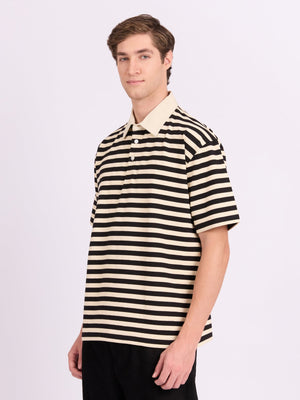 Neliis-1 - Textured Stripe Polo T-Shirt – Black - Espanshe