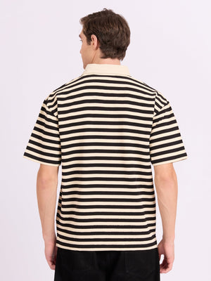 Neliis-1 - Textured Stripe Polo T-Shirt – Black - Espanshe