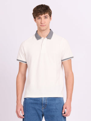 Neliis-2 - Textured Chevron Polo T-Shirt – White - Espanshe