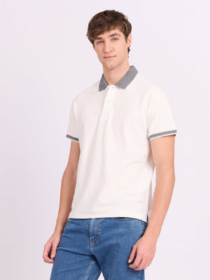 Neliis-2 - Textured Chevron Polo T-Shirt – White - Espanshe