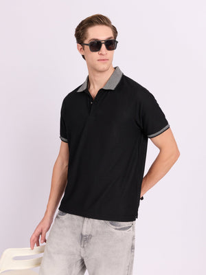 Neliis-2 - Textured Chevron Polo T-Shirt – Black - Espanshe