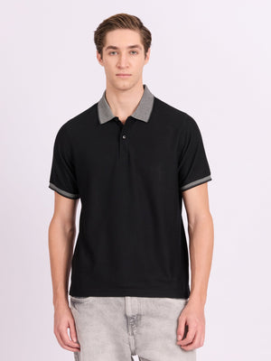 Neliis-2 - Textured Chevron Polo T-Shirt – Black - Espanshe